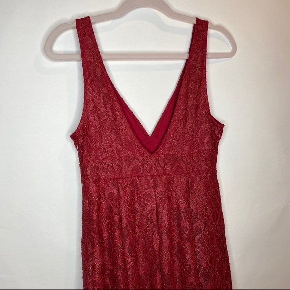 Free People Red ❤️ Lace V-neck Dress with Shimmer - Picture 6 of 13